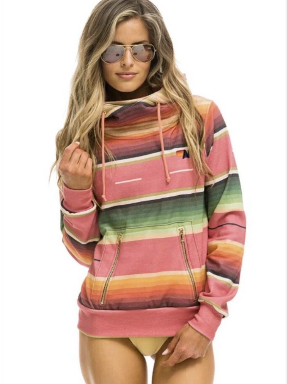 Aviator Nation Serape Ninja Pullover Hoodie in Pink Women’s Medium